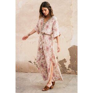 Spell Zahara Floral Pantsuit Jumpsuit Pink Cream Metallic Boho Festival S